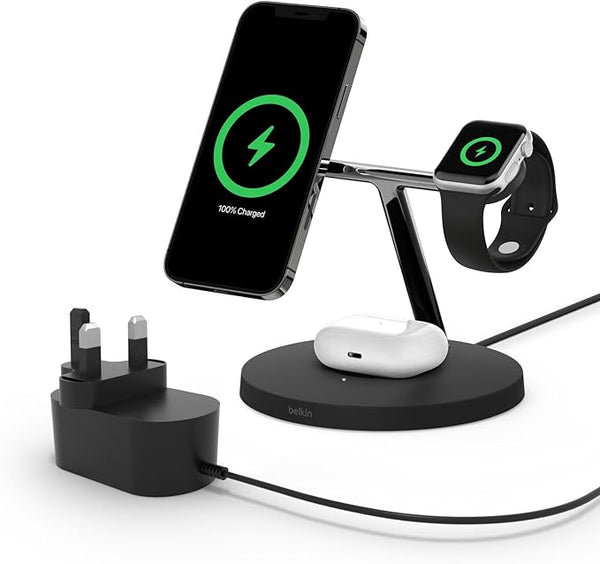 BoostCharge PRO 3-in-1 Wireless Charger with MagSafe for iPhone 15, iPhone 14, 13 and more + Apple Watch + AirPods