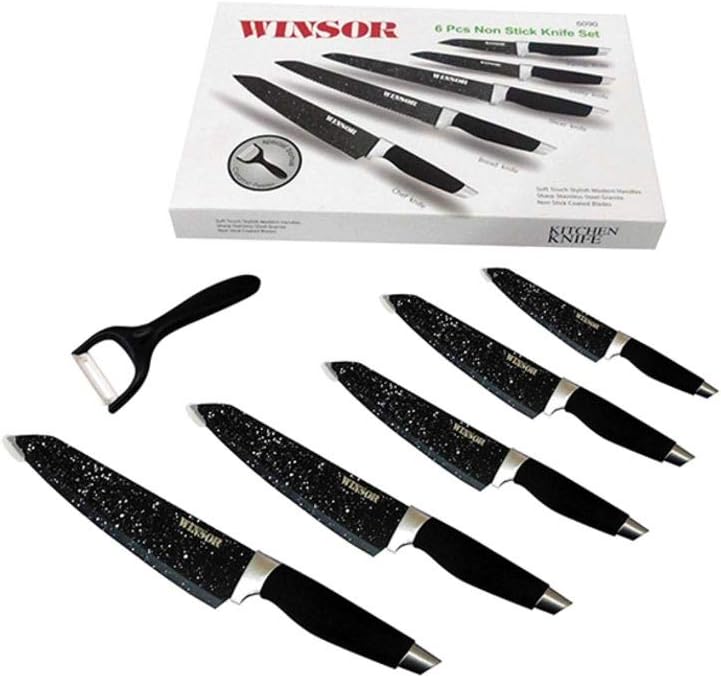 Winsor Non Stick Knife Set, 6 Pieces, Black