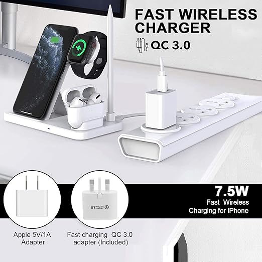 Wireless Charger, 4 in 1 Fast Wireless Charging Station for iPhone, Galaxy Apple Watch, Pencil Charging Dock